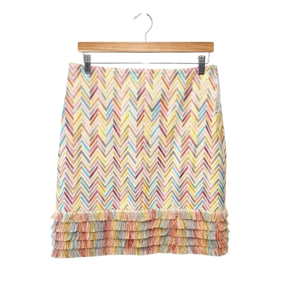 NWT Per Se By Carlisle Multicolored Fringed Chevron Mini Skirt, Size 8 - Picture 2 of 10